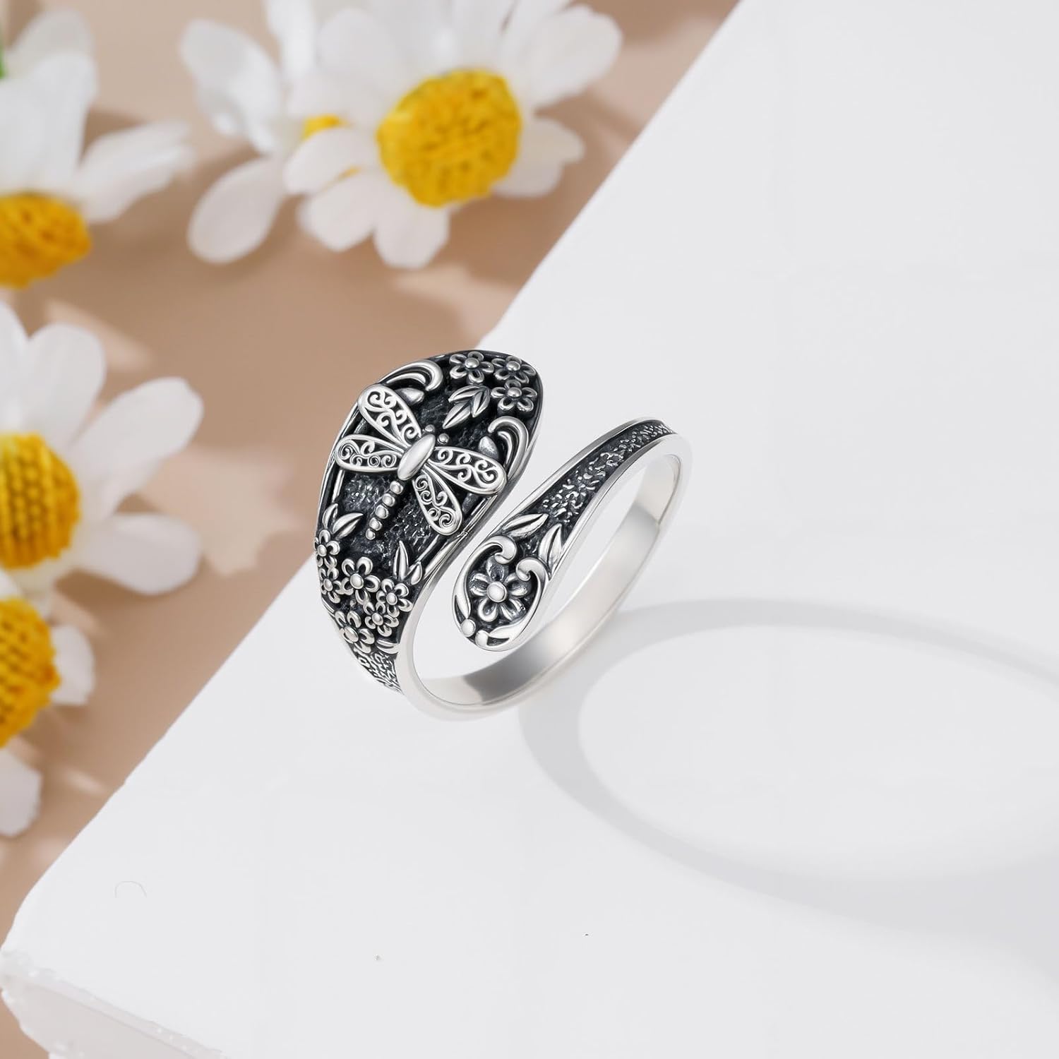 PELOVNY Spoon Rings for Women 925 Sterling Silver Dragonfly Butterfly Bee Hummingbird Cross Tree of Life Turquoise Adjustable Thumb Rings Birthday Christmas Jewelry Gifts for Mom Daughter Wife