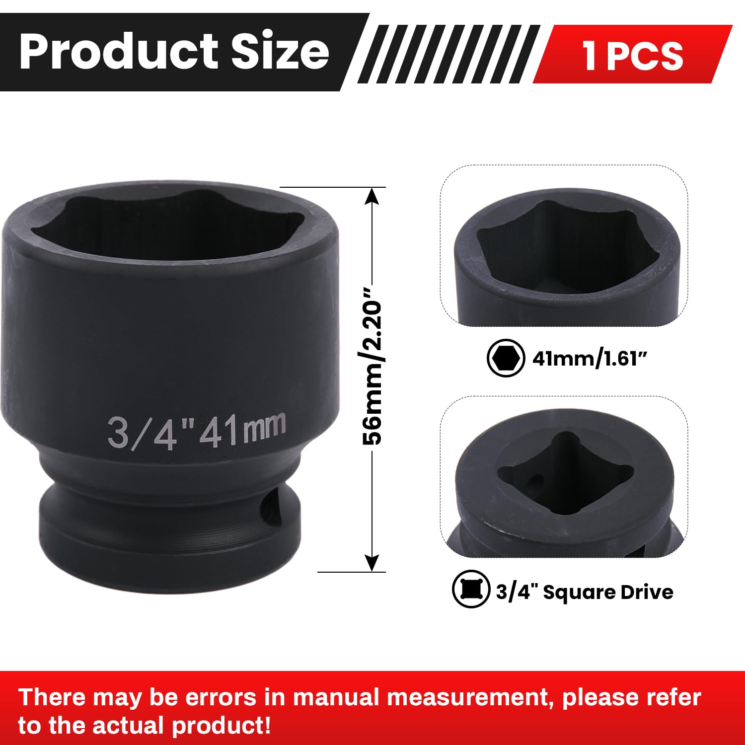 Deep 6-Point Impact Socket 3/4" Drive 41mm,Chrome Molybdenum Steel, Anti-Rust Metric Hex Socket for Car Repairs and Impact Wrench - Image 2