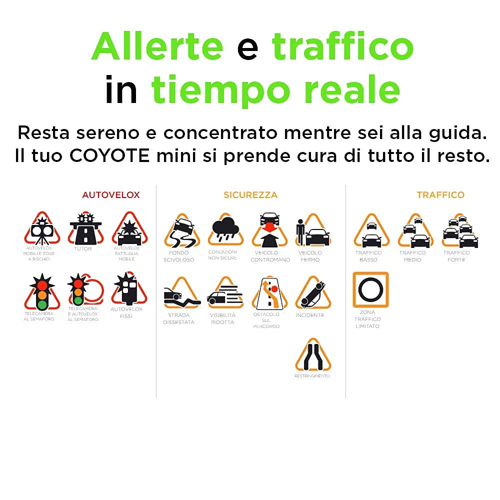 COYOTE mini (per l'Italia) - Assistenza alla guida - Segnalatore Autovelox Fissi, Mobili e Tutor - Allerte in tempo reale - Anticipo dei pericoli ad una distanza di 30 km.