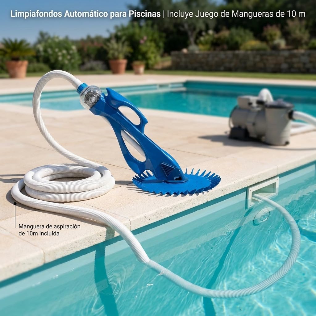 Suinga Limpiafondos Automatico para Piscinas | Incluye Juego de Mangueras de 10 Metros | Limpieza Eficiente y Autonoma del Fondo | Eliminacion de Suciedad sin Esfuerzo