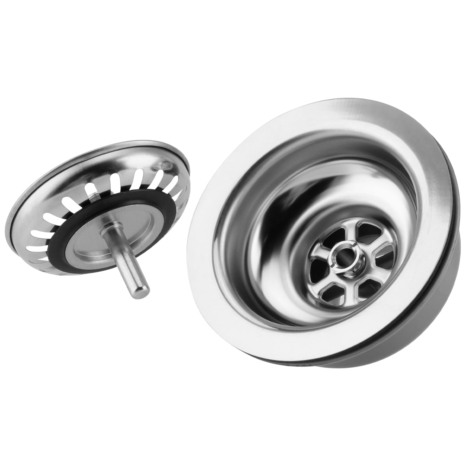 FUNSUEI Kit de vidage d'évier de cuisine avec trop-plein (lot de 2) – Filtre à panier en acier inoxydable de 114 mm pour lavabos de comptoir, compatible avec trous de vidange de 83 à 90 mm