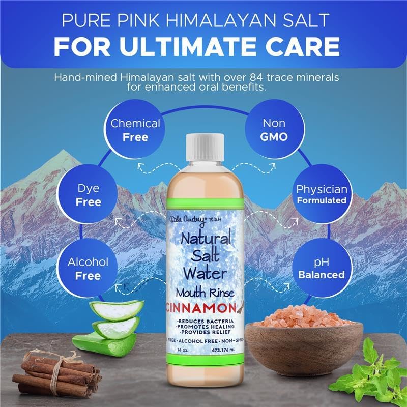 Miniatura 4 de Dale Audrey Enjuague bucal con agua salada del Himalaya rosa  Botella de 16 onzas  Sabor a canela  Enjuague bucal natural  Refresca el aliento