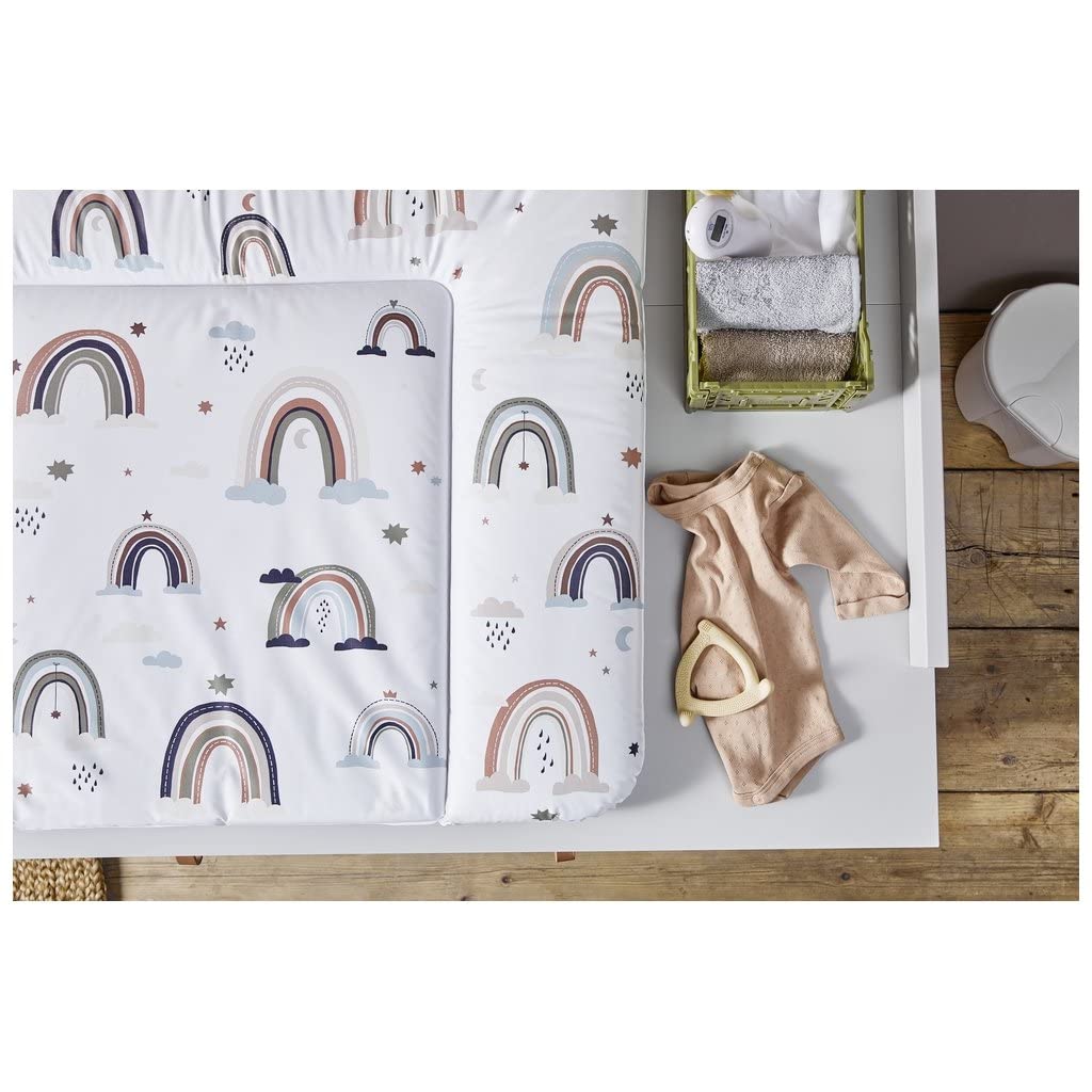 Rotho Babydesign Wickelauflage Breit (85 x 72 cm) - wickelauflage - wickeltischauflage - abwaschbar - wickelmatte - wasserdicht - Motiv Boho Rainbow