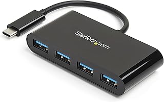 StarTech.com 4-Port USB-C Hub - Portable USB-C to 4x USB-A Hub - Bus-Powered USB 3.1 Gen 1 Type-C Hub - USB 3.0 Port Expander (HB30C4AB)