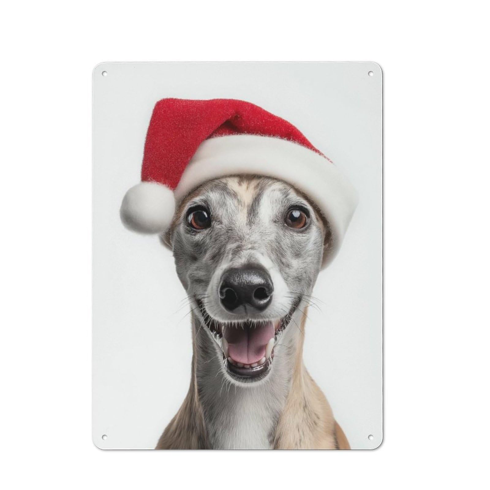 Junmoney Whippet Dog With Santa Hat Portrait Metal Wall Sign 40X30cm Featuring For Living Room Wall, For Decorating Living Rooms And Feature Walls