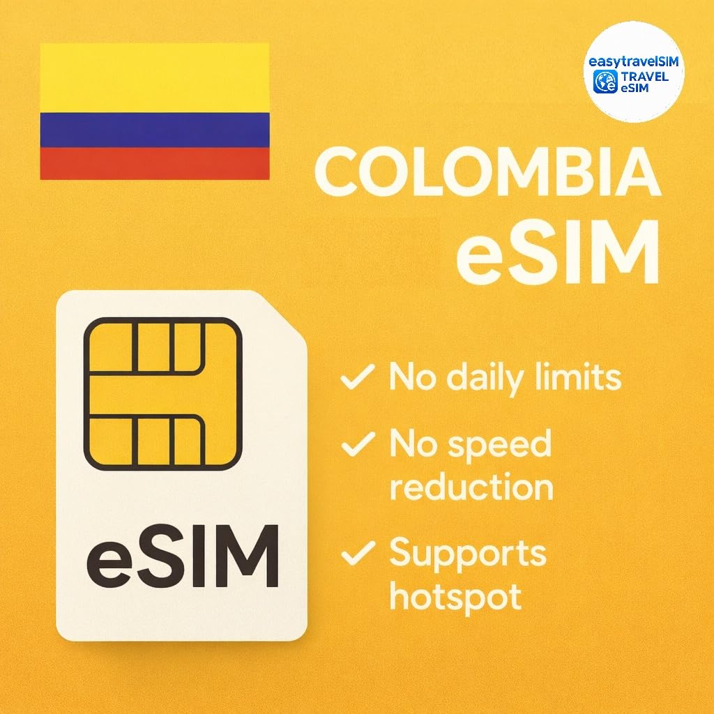 Colombia eSIM High Speed Data Supports Hotspot 30 Days 3-20GB Email Delivery (20GB for 30 Days)