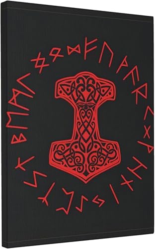 Viking Mjolnir - Lienzo enmarcado con símbolo de mitología nórdica, decoración de pared para sala de estar, impresiones artísticas para dormitorio,