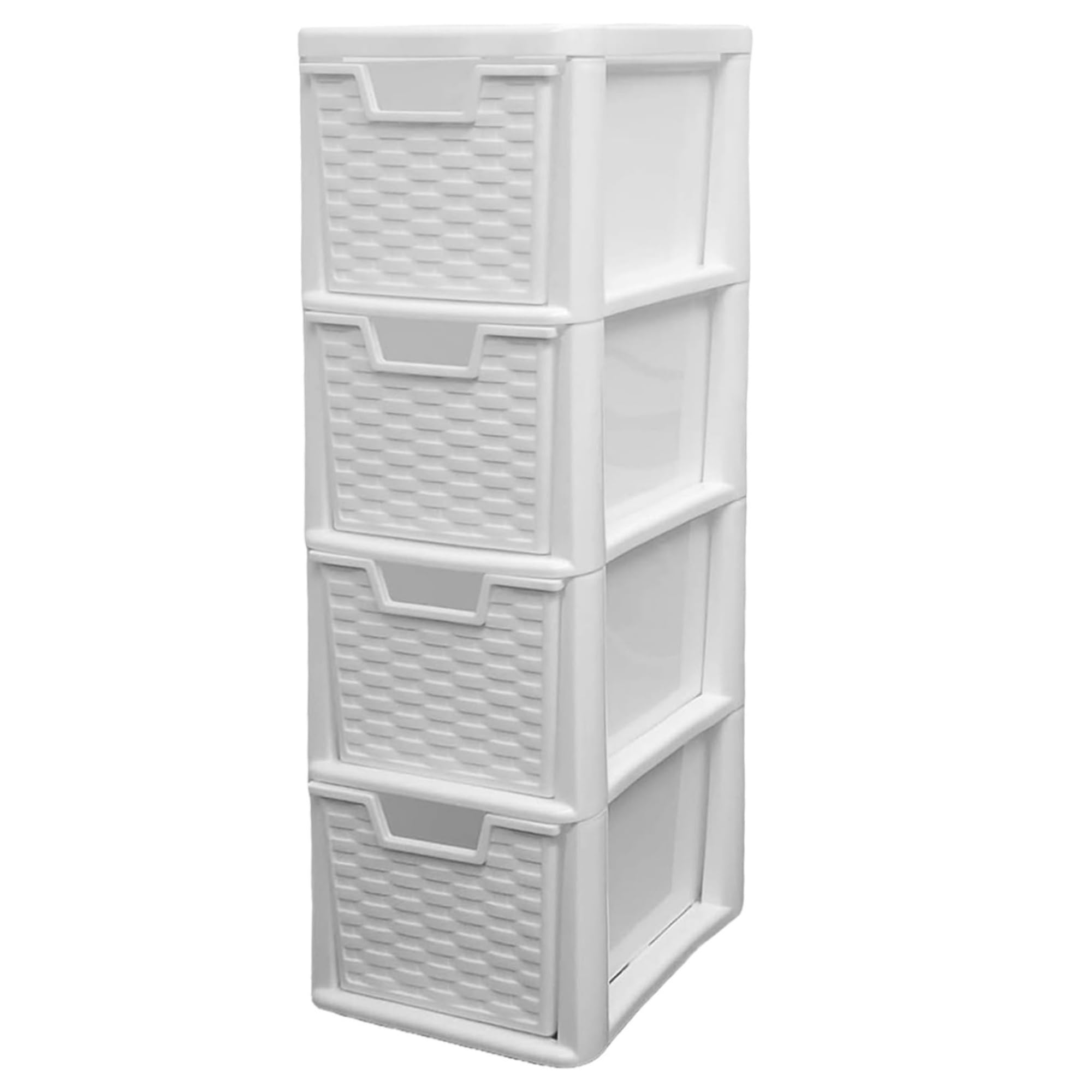 SIDSONS - Medium Rattan Effect Drawer Storage Unit Plastic Tower with Spacious Drawers for Home Office Bedroom Living Room Organisation Durable Stylish Design (Rattan White, 4 Tier)