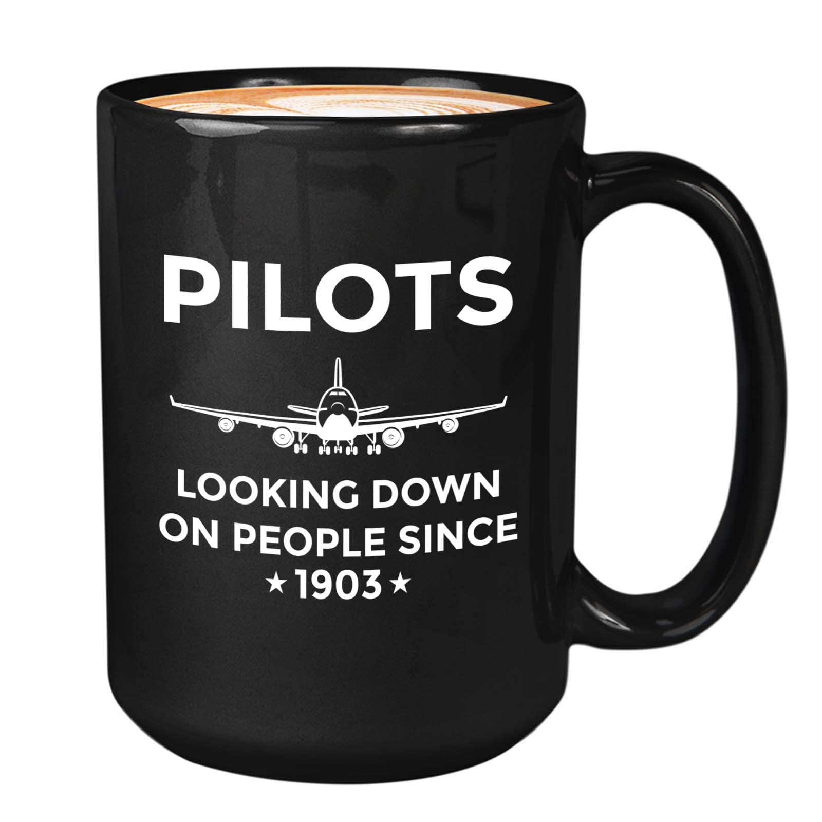 Bubble HugsBubble Hugs Pilot Coffee Mug 15oz Black - Pilots Looking down on people since 1903 - Aviation Pilot Flying Coworker Airport Airlines Flight Attendant Aircraft