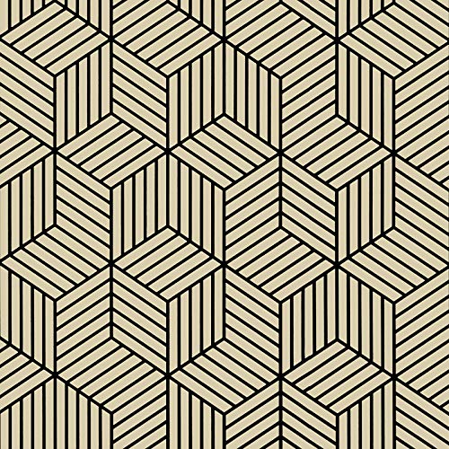 Geometric Hexagon Peel and Stick Wallpaper 17.7x 118.1Black Stripe Self Adhesive Wall Paper Peel and Stick Black and Beige Removable Wallpaper Contact Paper Decorative Wall Vinyl Film Shelf Liner