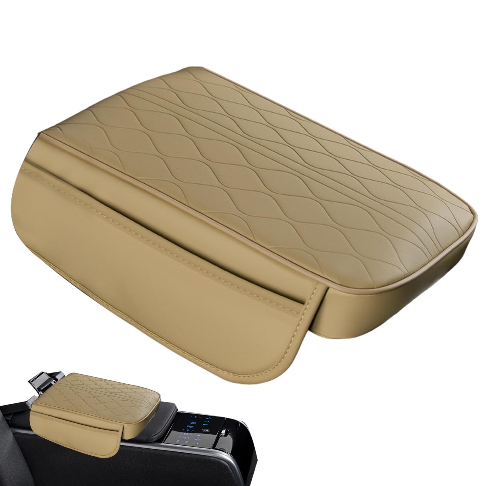 Cuscino Per Bracciolo Auto In Memory Foam Con Portabicchieri E Supporto Telefono – Universale In Pelle Impermeabile, Colore Grigio, Accessorio Comodo Per Guida Lunga - 2