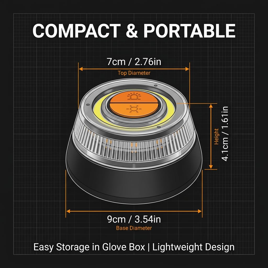 Lampe d’avertissement V16, 1 Unité Balise de Signalisation Magnétique pour Voiture et Moto, Lumière d'Urgence Haute Visibilité 1km Remplace Triangle, Étanche IP54 Orange