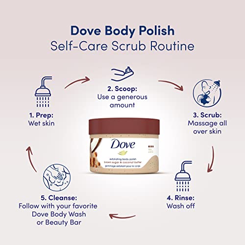 Dove Exfoliating Body Polish Scrub for Dry Skin with Brown Sugar & Coconut Butter, Gently Exfoliates and Moisturizes for Instant Soft & Smooth Skin, Naturally Derived Ingredients, Sulfate-Free, Coconut Scent, 298g - Image 5