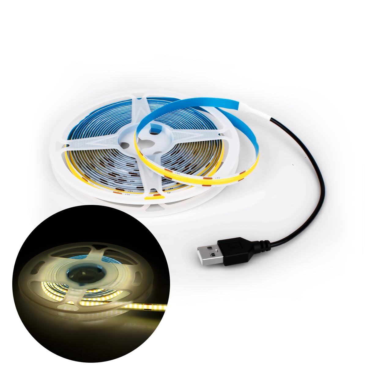 Innfeeltech 5M COB LED Light Strip, 8mm Width 5V 4000K 320LEDs/m Light Strip with USB Connector