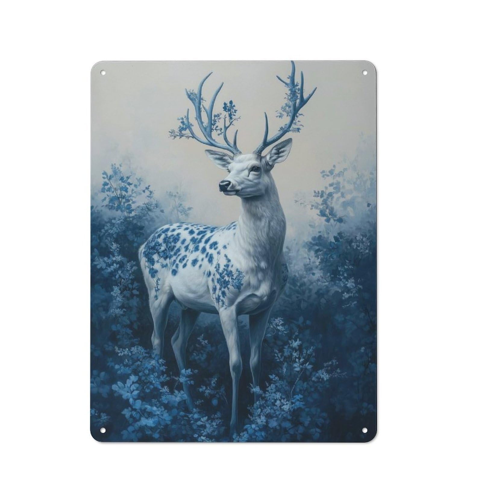 White Deer In Forest Rustic Metal Sign 40x30cm for Hobby Room Or Studio, Suited to Hobby Room Decor Fans
