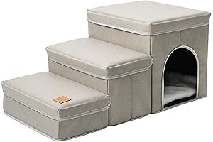 3-Step Foldable Pet Stairs with Storage and Pet House