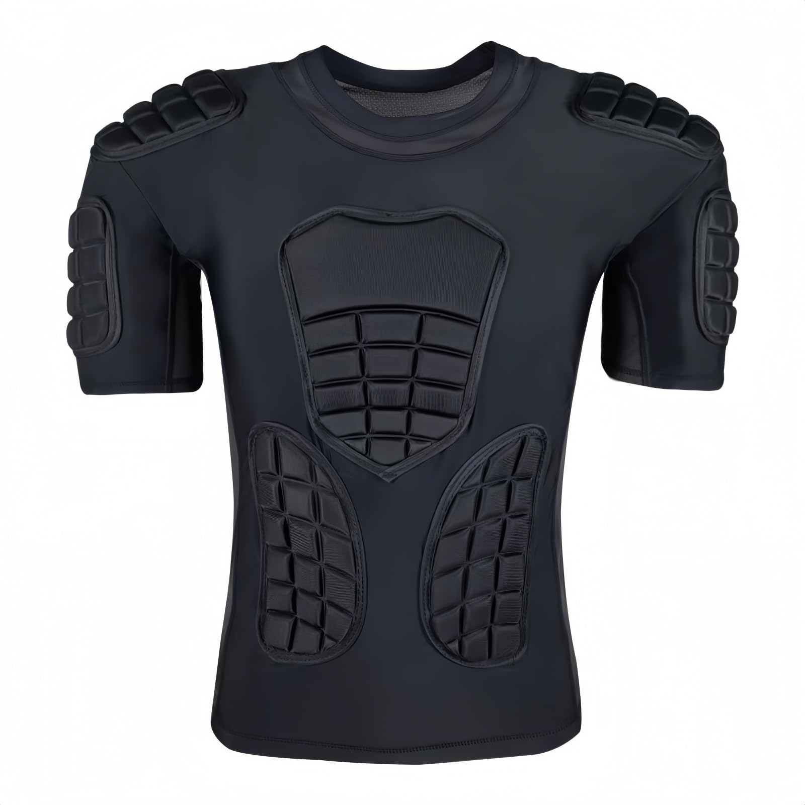 Topeter Men’s Padded Football Shirt with Chest, Rib, Back, Shoulder Pads, Impact Protection Shirts for Rugby, Baseball