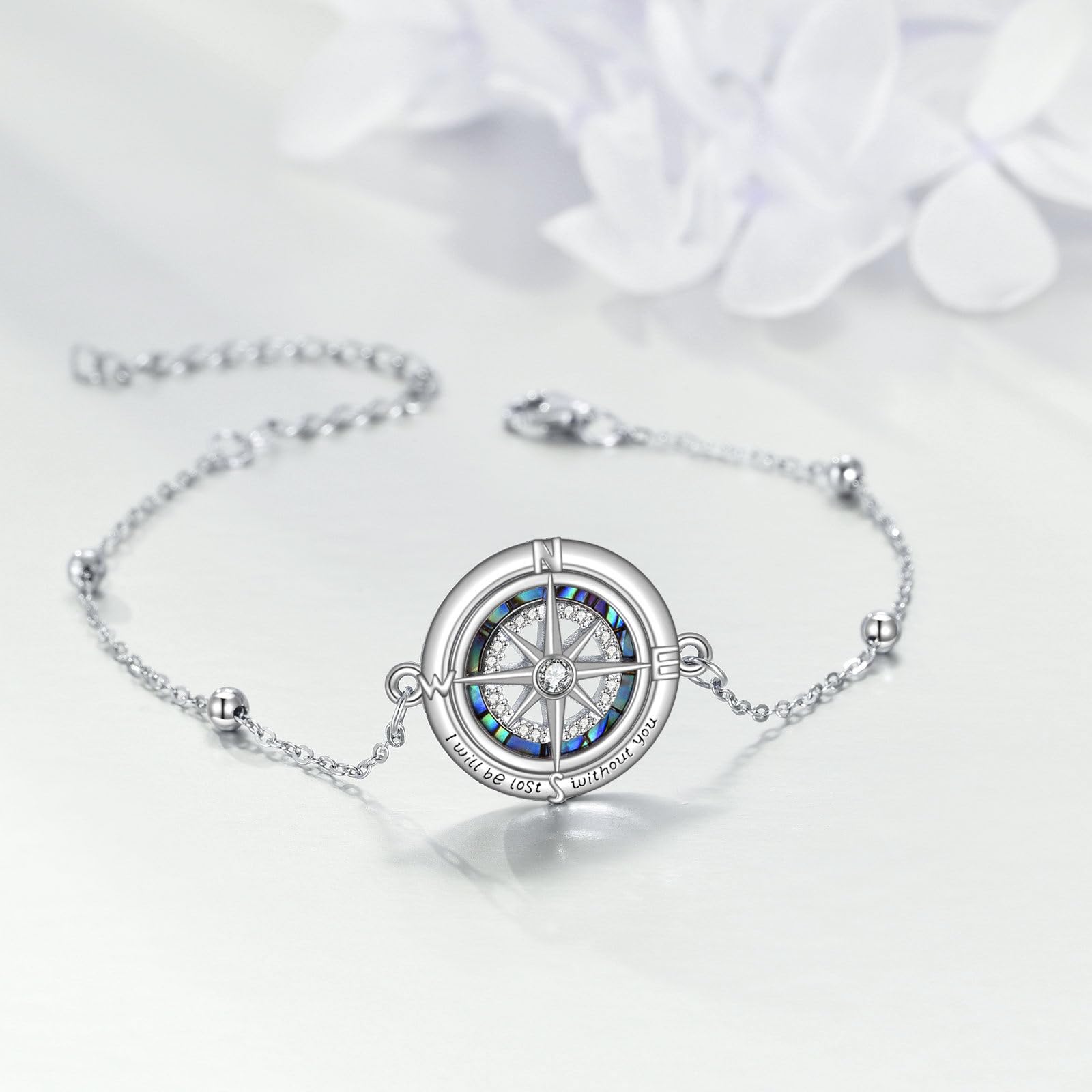 VONALA Pulseras de plata de ley 925 con cruces celtas y brújula de montaña para mujer, pulsera de cadena ajustable, regalo de joyería para familia y amigos