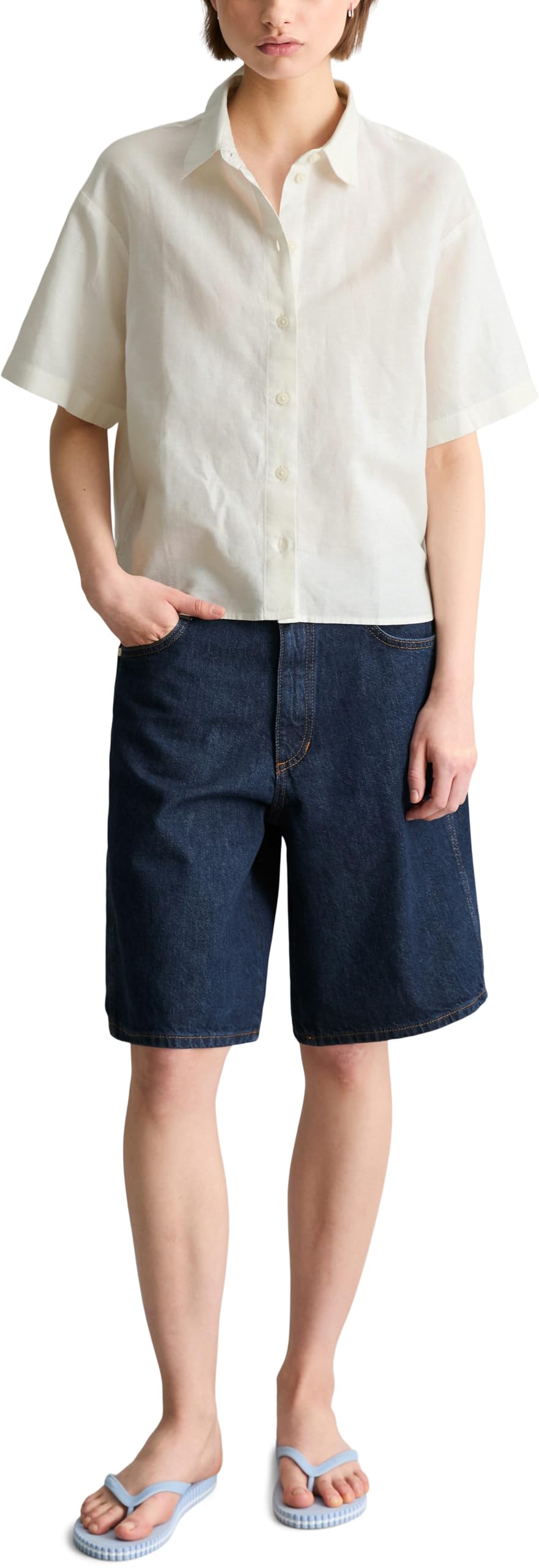 Marc OߴPolo Denim Damen Kurzarmhemd mit Kentkragen Relaxed Fit