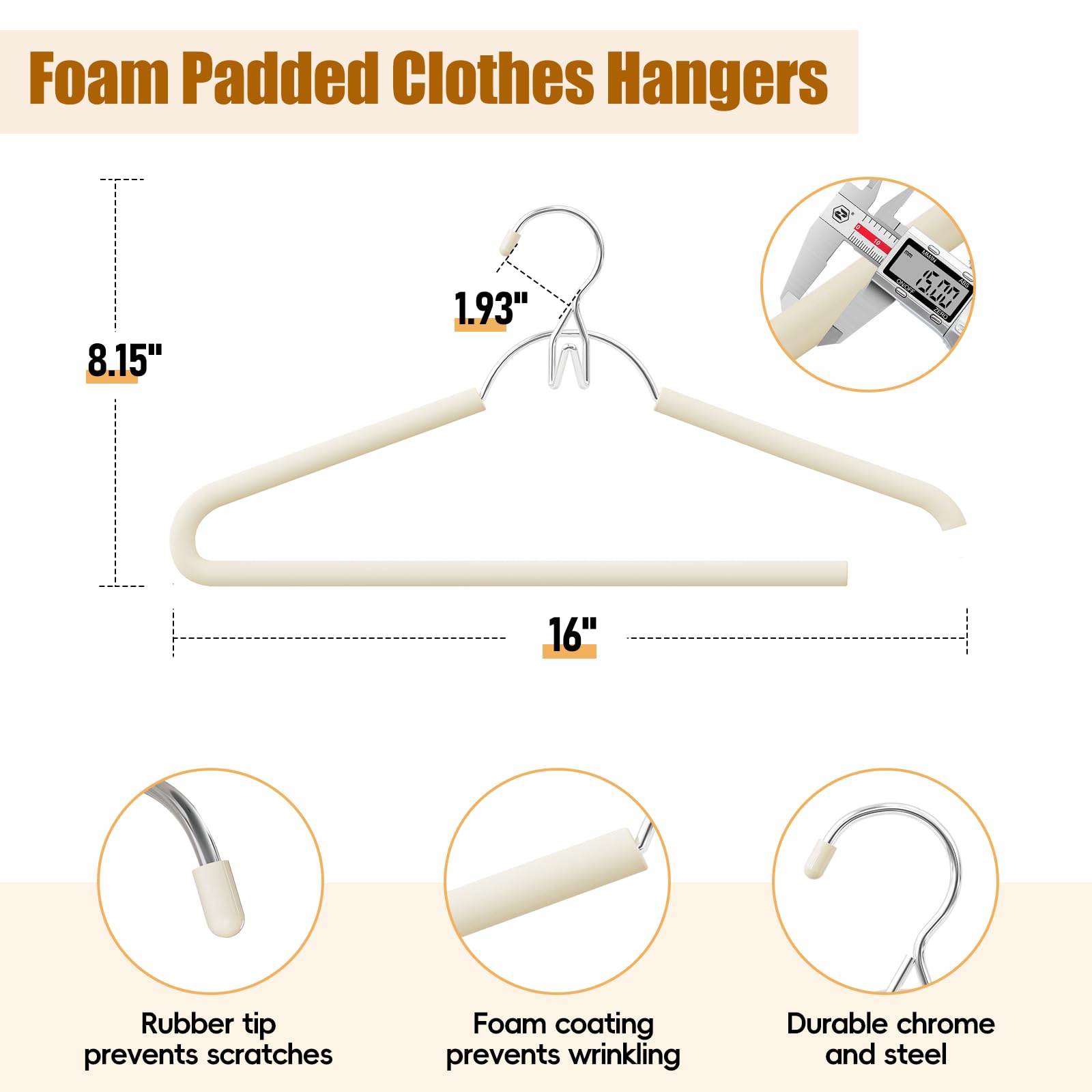 UEAKPIC 5 Pack Open Ended Pants Hangers with Non-Slip Foam Padding, 0.17” Heavy Duty Durable Metal, Space-Saving V-Hooks Closet Organizer for Jeans, Slacks, Towel, Scarf, Camisoles, Beige