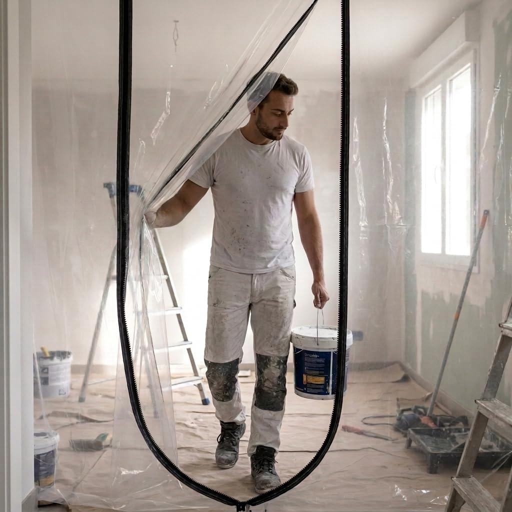 ECOMMERC3 | 2x Staubschutztür mit Reißverschluss 220 x 120 cm - Bautür Transparent für Renovierung und Baustelle - Einfache Montage mit Klebeband