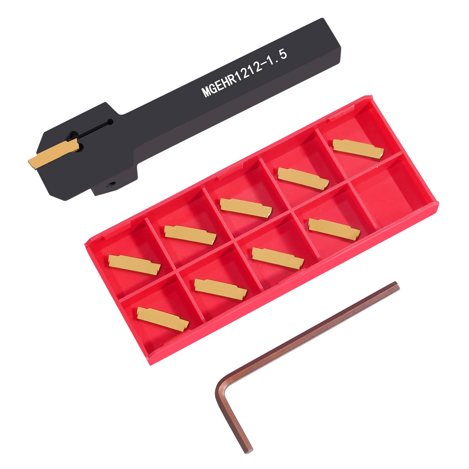 12x12mm Drehmeißel MGEHR1212-1.5 Abstechstahlhalter mit 10 Stück Wendeschneidplatten MGMN150-G für Drehmaschine (MGEHR1212-1.5)