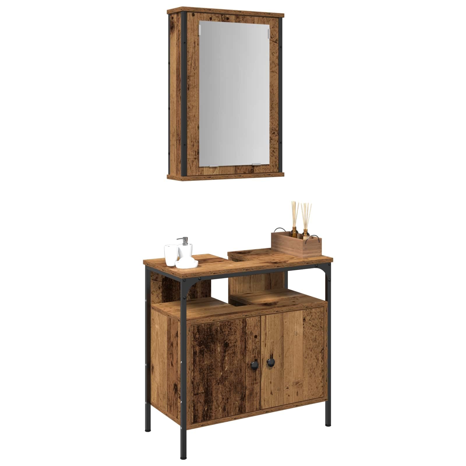 Juego de muebles de baño 2 piezas Marrón 60 x 30 x 60 cm Madera procesada
