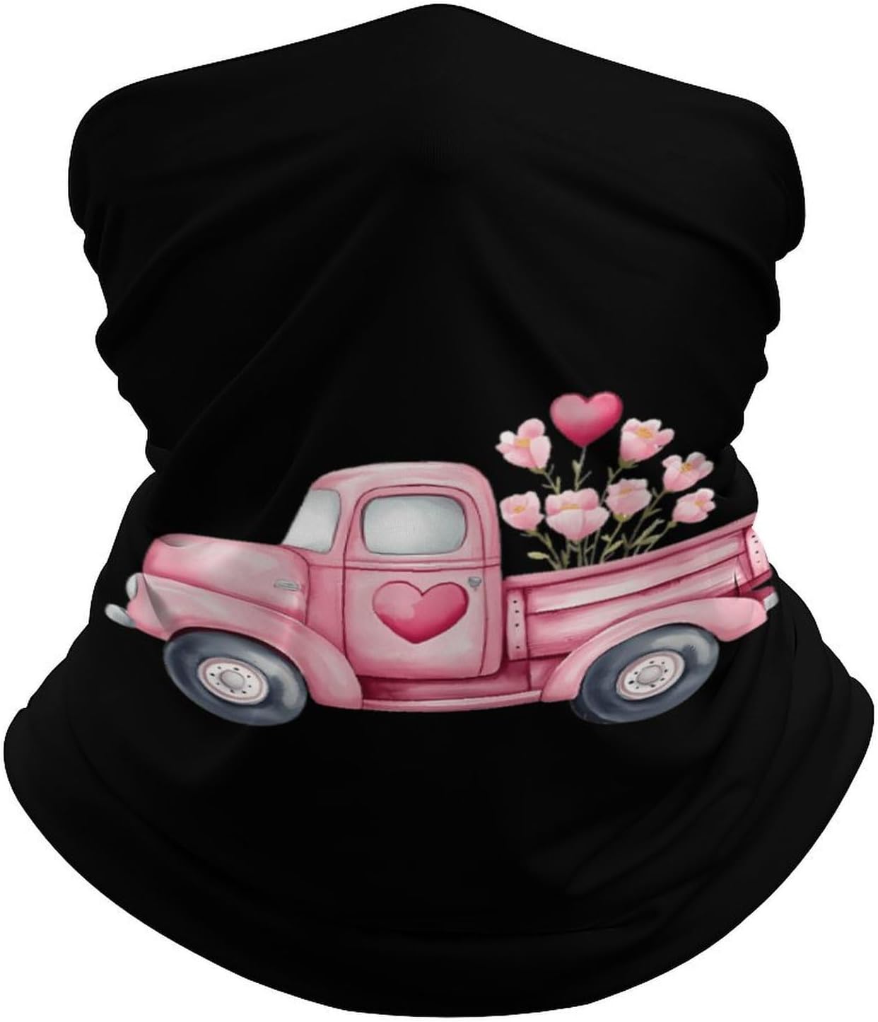 Valentine's Day Flower Truck Neck Gaiter Windproof Face Mask Bandanas for Men Women Cold Weather Scarf