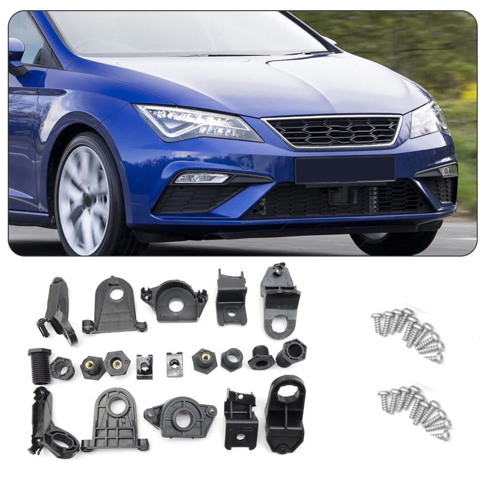 Kit de reparación de faros delanteros izquierdo y derecho Riloer, soporte de montaje, clip de repuesto negro, compatible con SEAT Leon 2013-2020 5F0998225 5F0998226