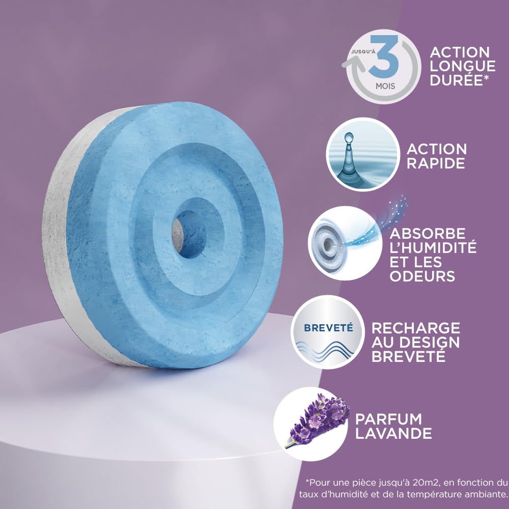 Rubson AERO 360° 1 recharge en tabs parfum lavande relaxante, recharge pour absorbeur d'humidité, ultra absorbante et anti odeurs, recharge pour déshumidificateur, 1 x 450 g