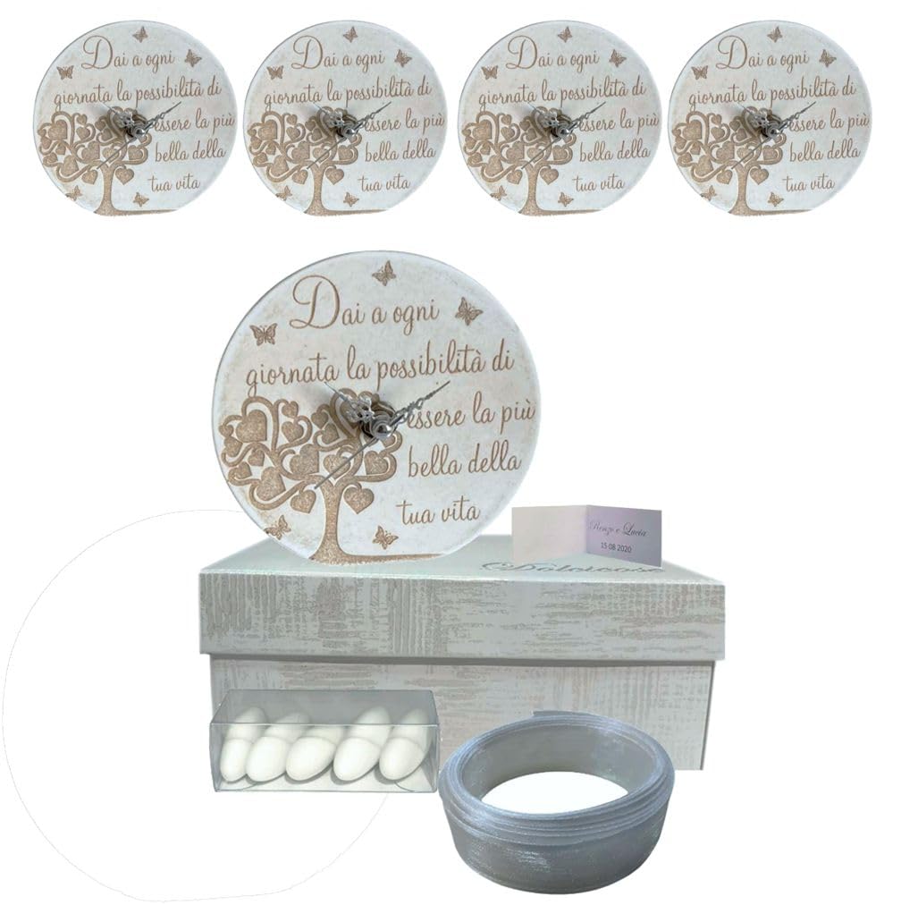 Regalami.shop Set 4 bomboniere in pietra con scatola, portaconfetti, nastro e bigliettino ideale per tutte le cerimonie (set 4)