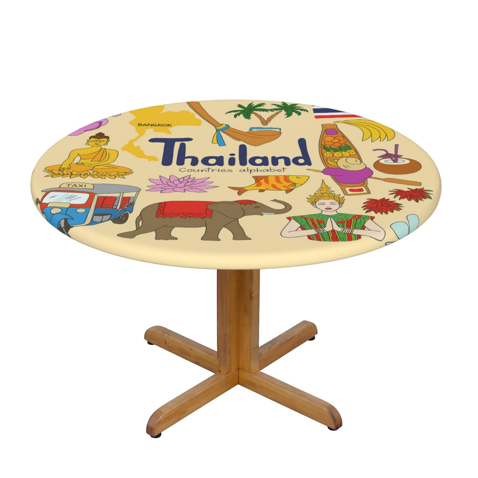 Thailand Cultural Symbols Print Oxford Wipeable Tablecloth Oil-Resistant Outdoor Table Cover Reusable Birthday Table Protector