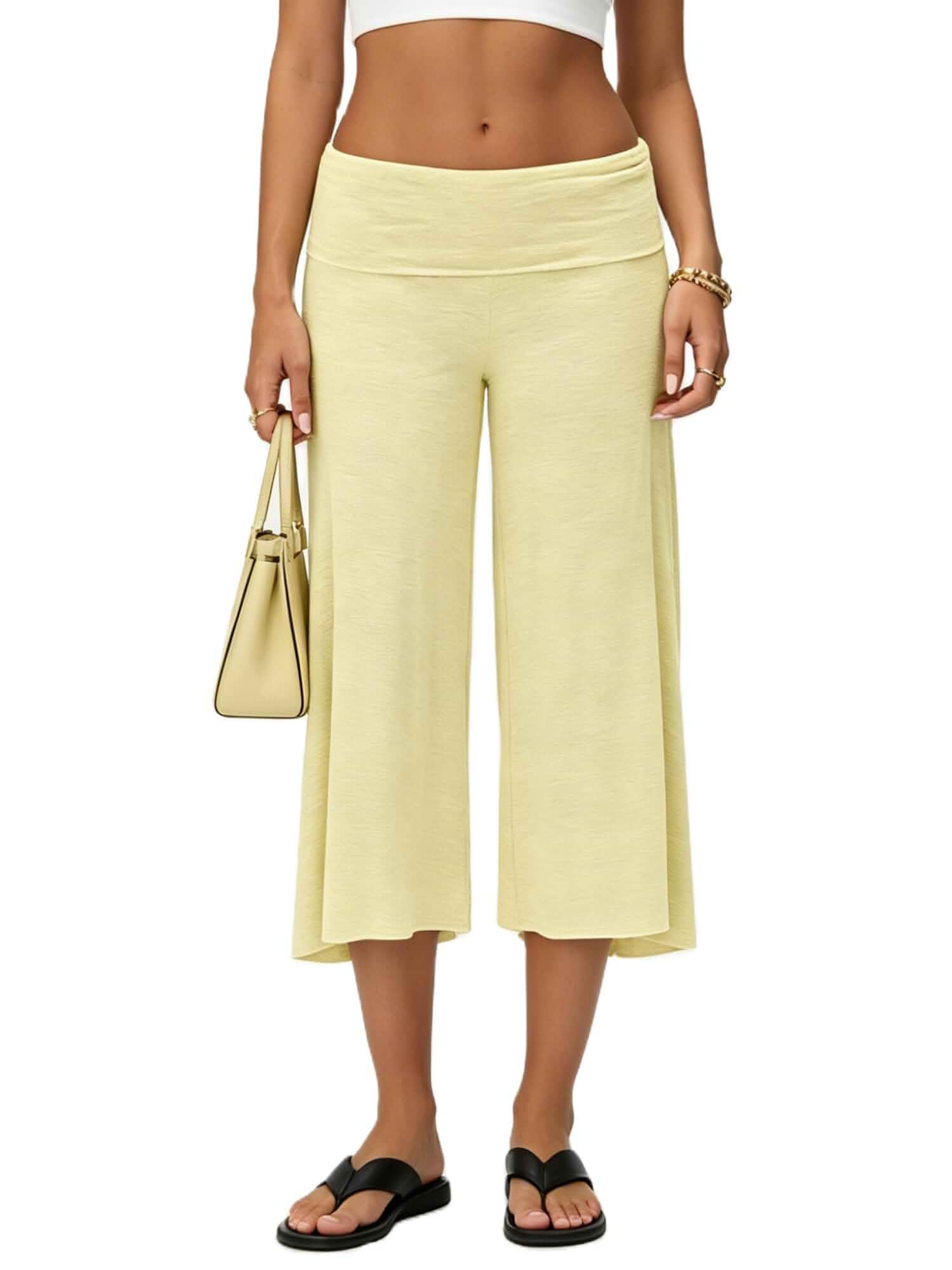 Women Fold Over Capris Casual Lounge Loose Low Rise Wide Leg Cropped Yoga Pants Comfy Y2k Bottoms Regular