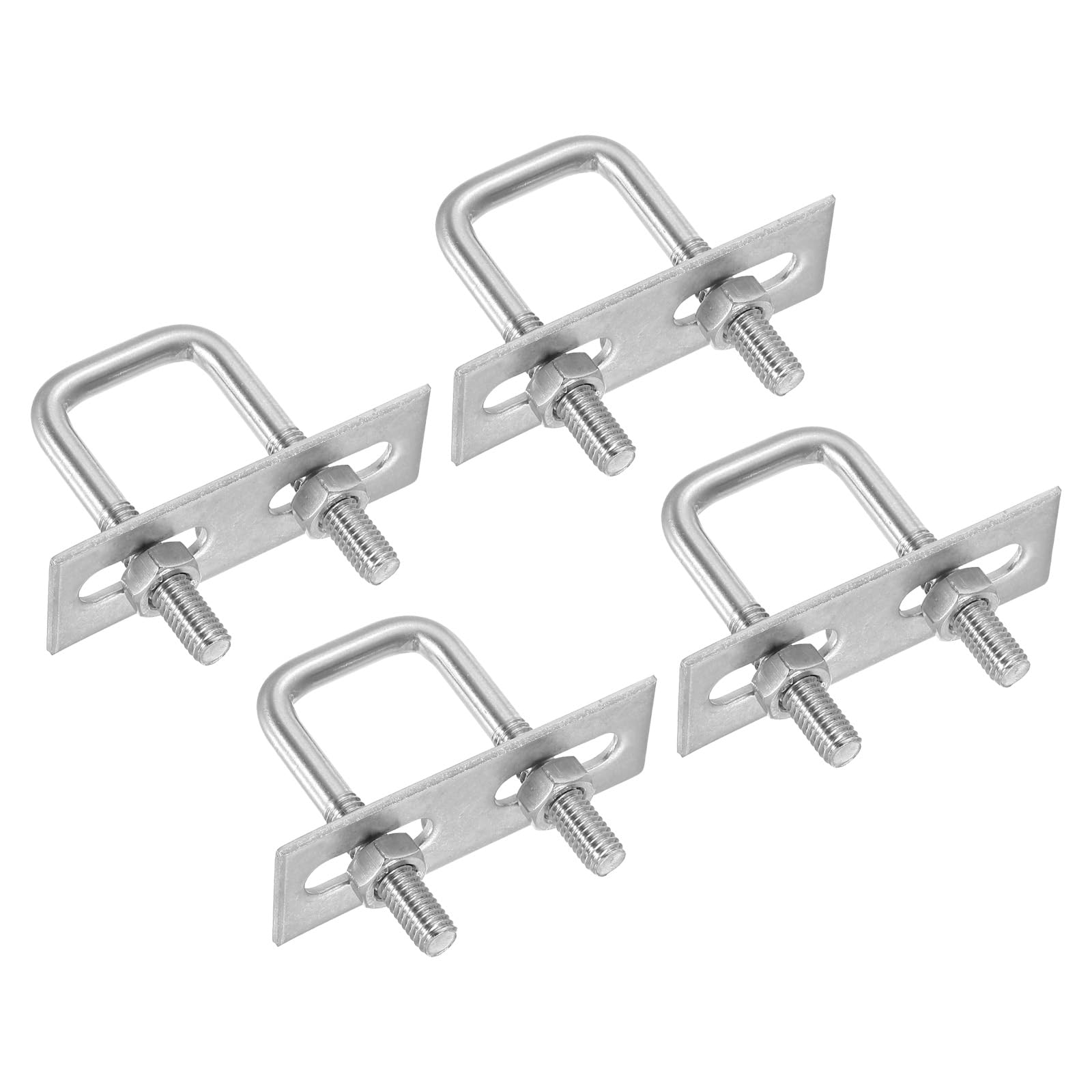 PATIKIL M8x25x50mm Square U-Bolts Kit, 4Set 304 Stainless Steel Square U Shaped Bolts Replacement Parts with Frame Plates and Nuts for Ski Board