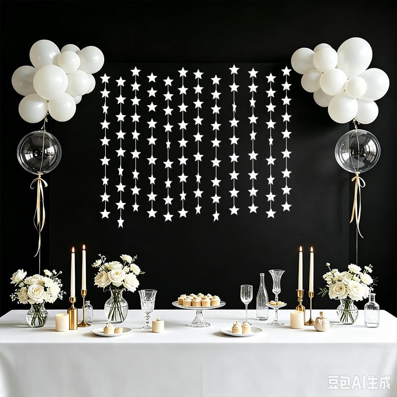 Image of White Shining Star Hanging Garland White Hanging Sparkling Star Streamer Glitter Star Bunting Banner Twinkle Star Backdrop for Wedding Baby Shower Birthday Christmas Decorations 40 Feet