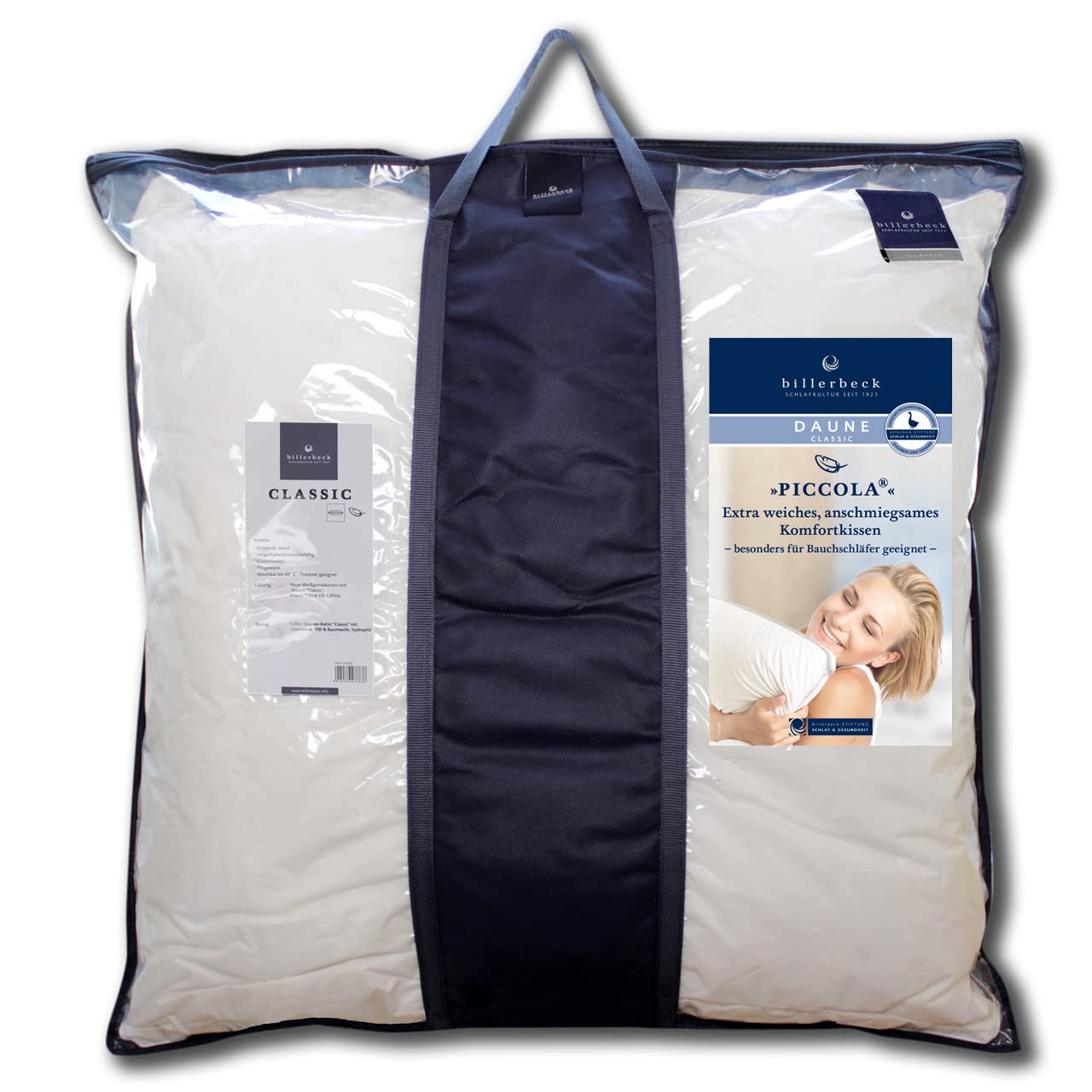 billerbeck Daunen-Kissen | Piccola | 80 x 80 cm | weiche Stützkraft | für Hausstauballergiker geeignet | waschbar bis 60° C
