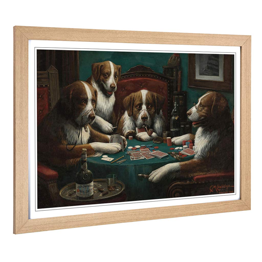 Big Box Art Framed Print of Cassius Marcellus Coolidge Dogs Playing Poker Design | Wall Art Picture| Home Decor for Kitchen, Living Room, Bedroom, Hallway, Oak, A2 / 24.5x18 Inch / 62x45cm