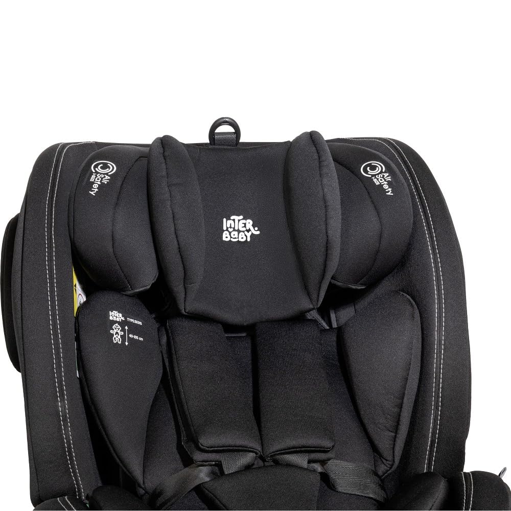 Interbaby Silla Coche Bebé PAX i-Size ISOFIX 360° Grupo 0+1+2+3 (Negro) | Silla auto giratoria 360 reclinable 40-150 cm, reductor recién nacido, protección lateral SPS, pata de apoyo