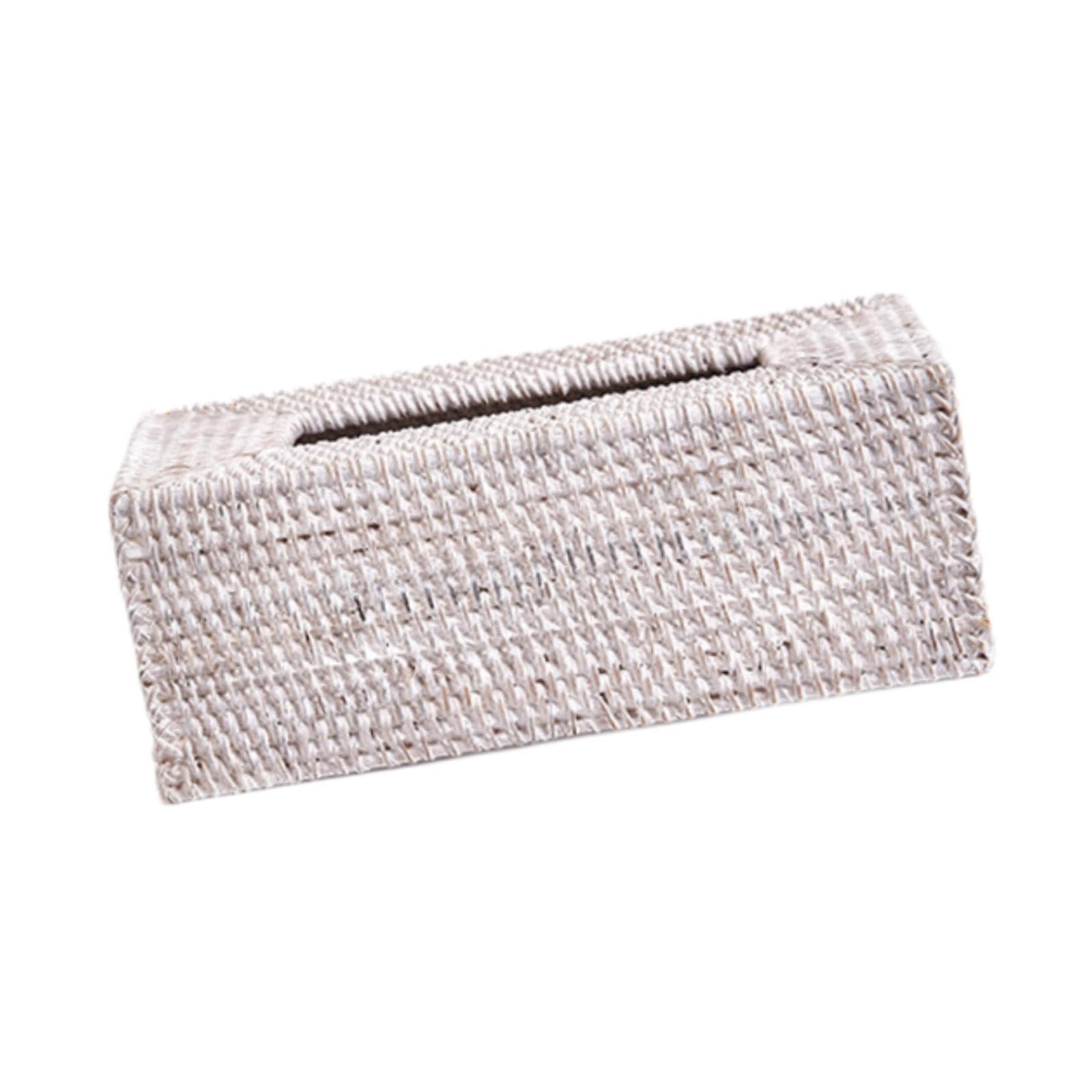TWISAXC Trendy Paper Facial Tissues Case Rattan Tissue Box Combines Practicality And Timeless Style Enhancing Space Effortlessly Desk Tissue Case Retro for Creative Facial Box, White, 26x15x10cm