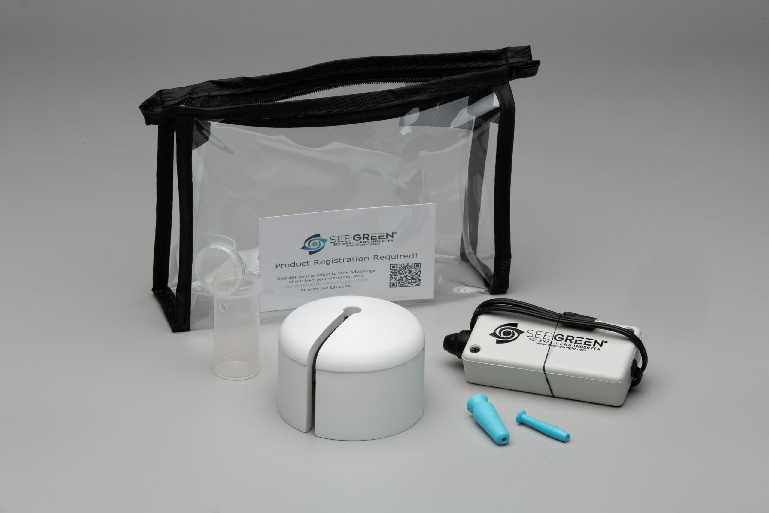 See-Green Inseritore e rimozione lenti sclerali registrate dalla FDA con guida leggera – mani libere (con supporto), senza bolle, sistema per un'applicazione facile, accurata e igienica delle lenti