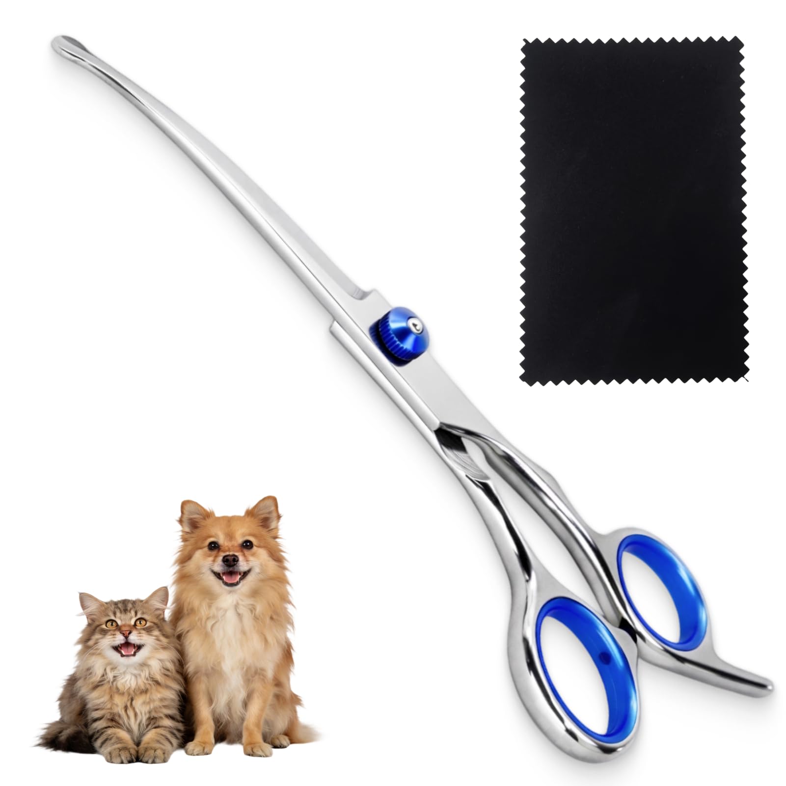 Ciseaux Courbés pour Chien 6,7 Pouces avec Chiffon de Nettoyage, Ciseaux de Toilettage Professionnels en Acier Inoxydable, Sécurité Pointe Arrondie, Idéal Pour Poils de Chiens et Chats