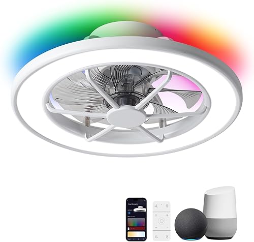 ocioc Ventiladores de techo de perfil bajo con luces, ventiladores de techo inteligentes de 18 pulgadas con AlexaGoogle AssistantApp Control que