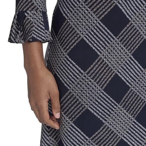 Image of Tommy Hilfiger Women's 3 /4 Ruffle Trim Sleeve Round Neck Jersey Shift Mini Dress