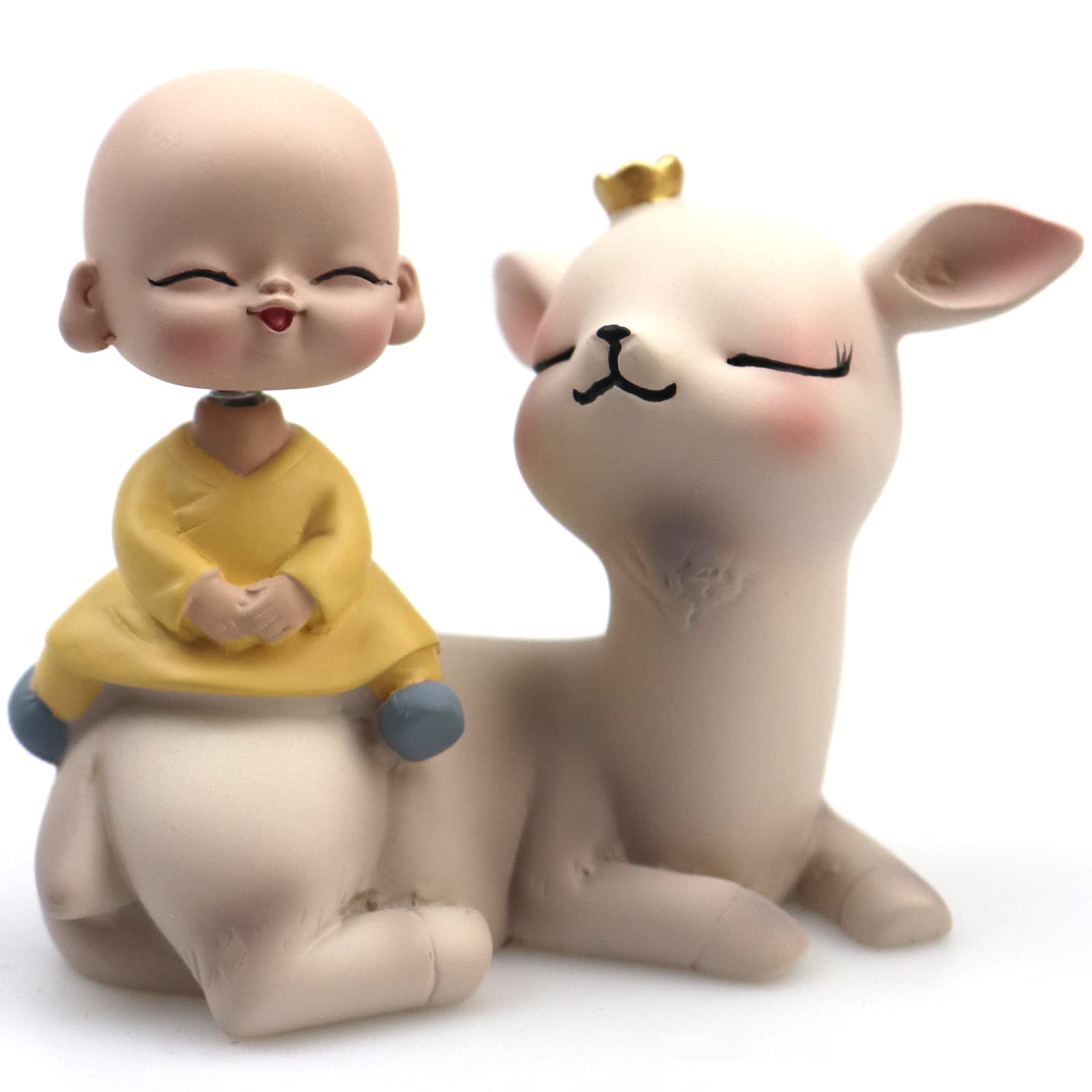 Creative Ornaments Car Dashboard Decoration Ornaments Shaking Head Monk Decoration Closed Eyes Deer car Ornaments Dashboard Office Desk Gifts Ornaments Home Decoration