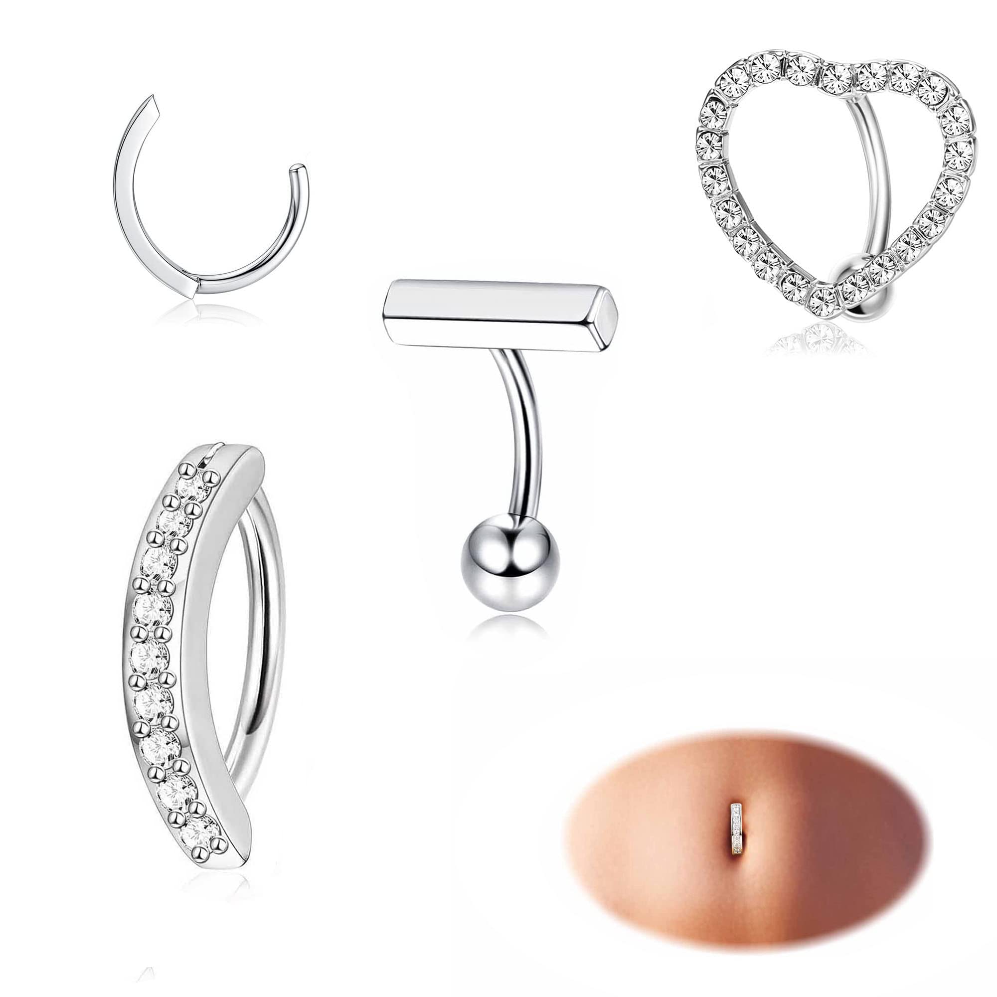 JeryWe 3-5Pcs 14G Piercing Ombligo para Mujer Acero Quirúrgico 316L CZ Ópalo Barbell Curvado Inverso Clicker Piercing Ombligo Joyería Cuerpo