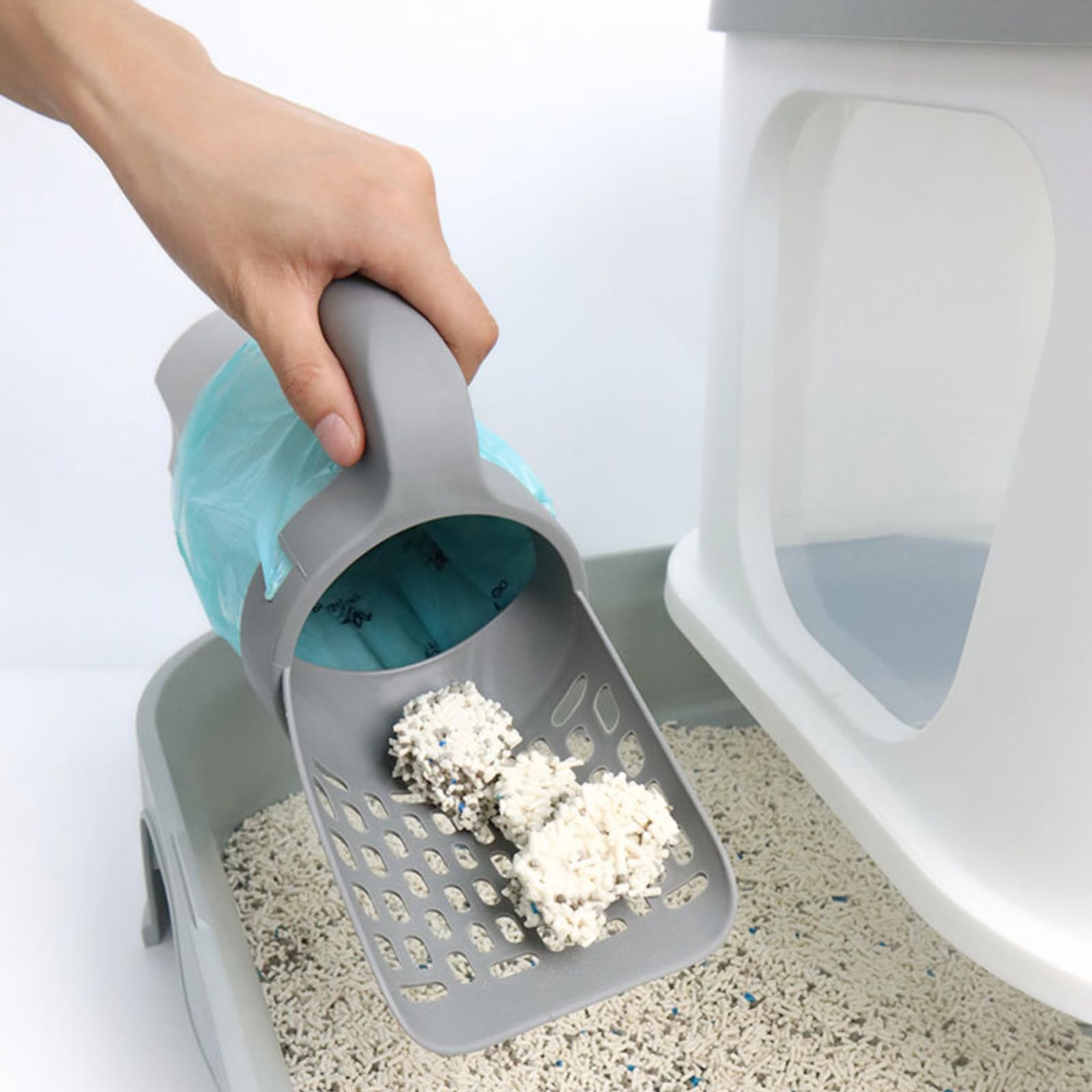 recogedor de excrementos Dispensador de Bolsas Incorporado for Gatos y Perros con Rollo de Arena for Gatos de Gran Capacidad Que no ensucia