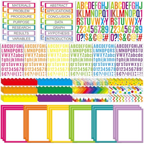 Sinload 92 Pcs Science Fair Board Supplies 60 Trim Scalloped Poster Boards 18 Presentation Subtitles 6 Project Titles 8 Letter Sticker for Classroom Display Boards(Colorful,Wave)