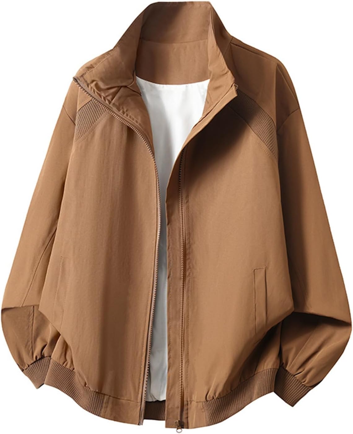 Transition Jacket Men's Zip Bomber Jacket Lightweight Thin Leisure Jacket Stand-Up Collar Blouson Plain Comfortable Outdoor Jacket Autumn Jacket with Pockets Pilot Jacket Aviator Jacket