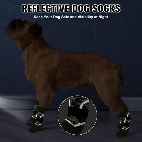 Miniatura 7 de BEAUTYZOO Calcetines reflectantes antideslizantes para perros para evitar lamer las patas, zapatos de perro para suelos de madera dura en pavimentos