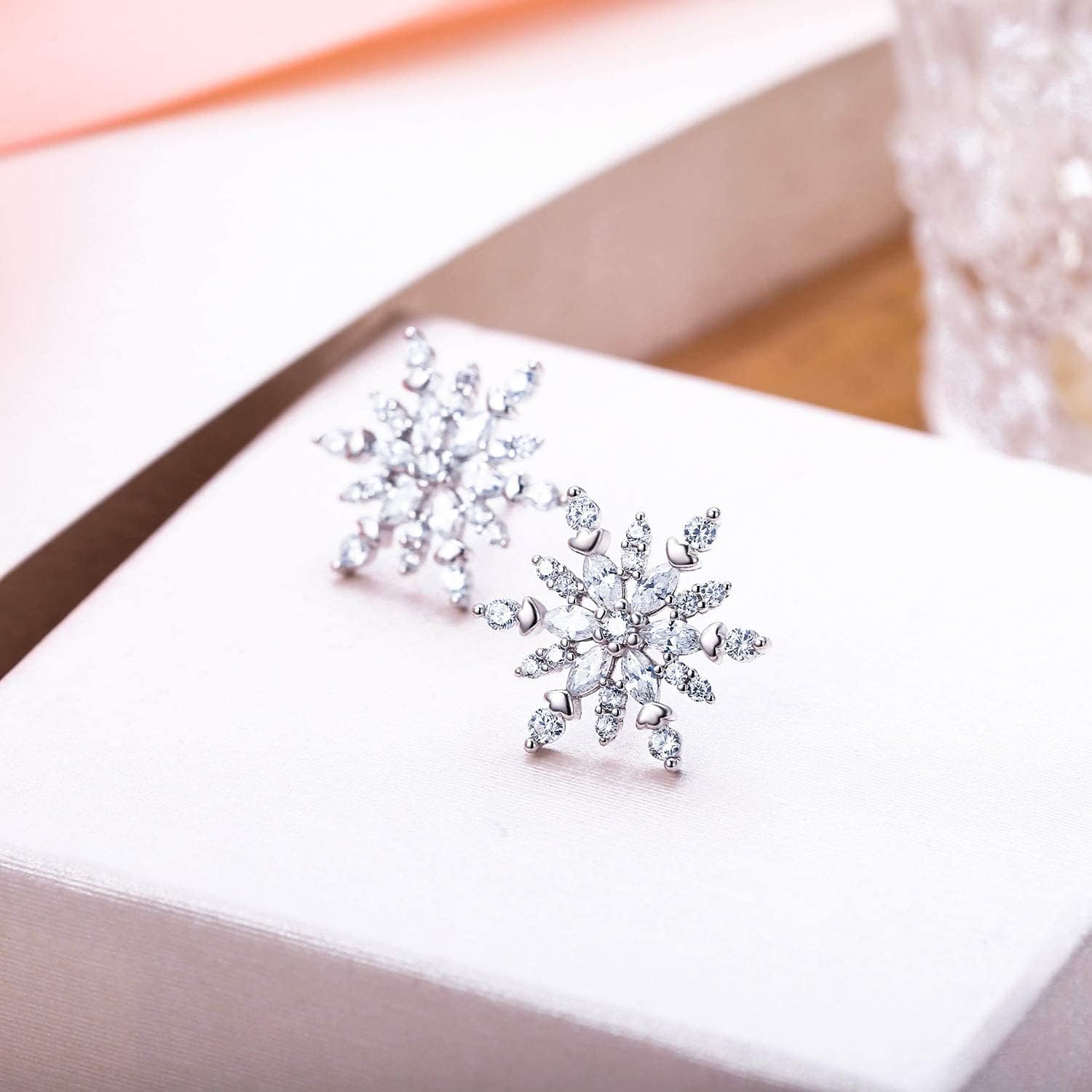EVER FAITH 925 Sterling Silver Marquise Round CZ Snowflake Flower Stud Earrings Winter Jewelry for Women - Image 5